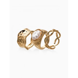 Набор колец «Новый стиль. Жемчуг и Цепь», 3 шт. размер МИКС, белый, цвет золотистый