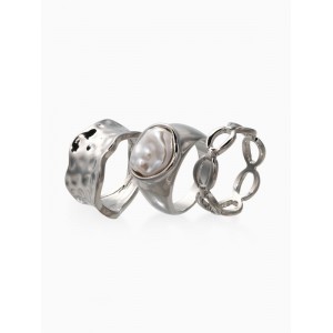 Набор колец «Новый стиль. Жемчуг и Цепь», 3 шт. размер МИКС, белый, цвет серебристый