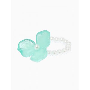 Кольцо бисерное «Цветок трилистник жемчужный», голубой, на резинке, безразмерное