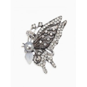 Кольцо для платка «Бабочка профиль», белое, цвет серебристый