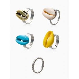 Набор колец «Новый стиль. Ракушки», 5 шт. размер МИКС, цветные, цвет серебристый