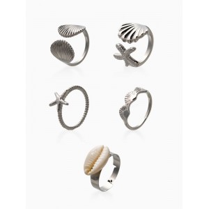 Набор колец «Новый стиль. Море», 5 шт. размер МИКС, белый, цвет серебристый