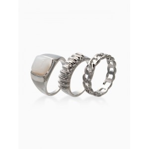 Набор колец «Новый стиль. Цепь», 3 шт. размер МИКС, белый, цвет серебристый Набор колец «Новый стиль. Цепь», 3 шт. размер МИКС, белый, цвет серебристый