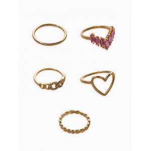 Набор колец «Новый стиль. Сердца и Бесконечность», 5 шт. размер МИКС, бело-розовый, цвет золотистый