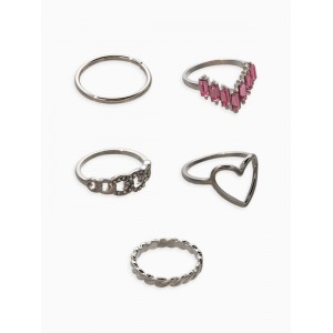 Набор колец «Новый стиль. Сердца и Бесконечность», 5 шт. размер МИКС, бело-розовый, цвет серебристый