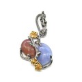 Кулон голубой агат (сапфирин) с турмалином 21*26мм.