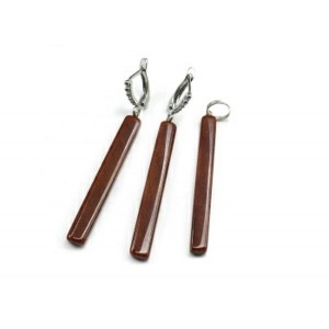 Серьги и Кулон из авантюрина пальчики 7*45мм, кулон 7*45мм, 11,4г