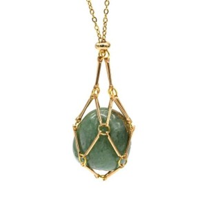 Кулон из авантюрина зеленого в сетке на цепочке, цвет золотистый, 44см