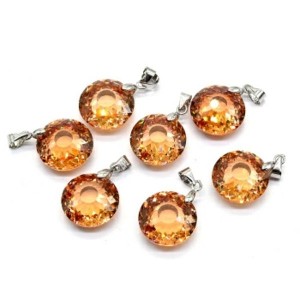 Кулон из фианита круг 15мм, цвет цитрин (иск.)