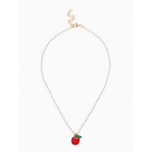 Кулон на жемчужной дорожке «Яблочко», 44 см, бело-красный, цвет золотистый