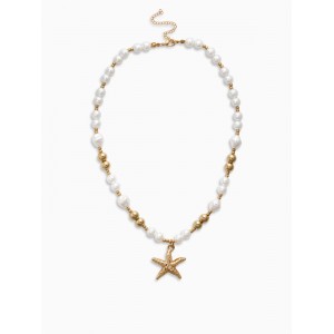 Кулон на жемчужных бусах «Морская звезда», 55 см, белый, цвет золотистый