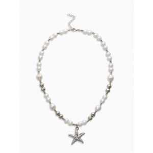 Кулон на жемчужных бусах «Морская звезда», 55 см, белый, цвет серебристый