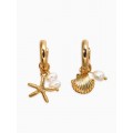 Серьги со съёмными Кулонми «перламутр, звезда и жемчуг», белые, цвет золотистый