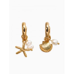 Серьги со съёмными Кулонми «перламутр, звезда и жемчуг», белые, цвет золотистый Серьги со съёмными Кулонми «перламутр, звезда и жемчуг», белые, цвет золотистый