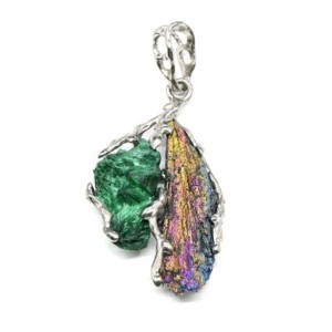 Кулон кианит с малахитом плисовым 25*45мм.