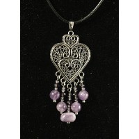 Кулон чароит (галтовка), аметист (шарик 6мм), коннектор "сердце филигрань"
