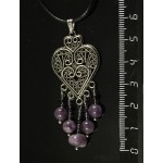 Кулон чароит (галтовка), аметист (шарик 6мм), коннектор "сердце филигрань"