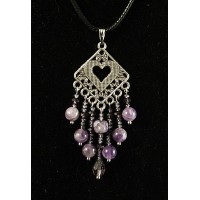 Кулон чароит (галтовка), аметист (шарик 6мм), коннектор "сердце в ромбе"