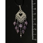 Кулон чароит (галтовка), аметист (шарик 6мм), коннектор "сердце в ромбе"