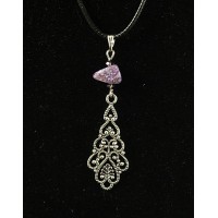 Кулон чароит (галтовка), коннектор "сказочный лист"