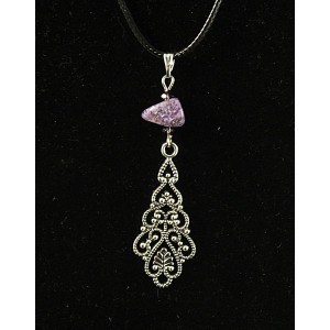 Кулон чароит (галтовка), коннектор "сказочный лист"