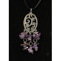 Кулон чароит (галтовка), аметист (шарик 6мм), коннектор "плющ"