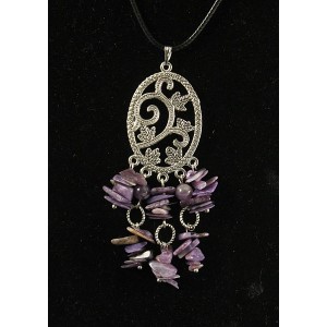 Кулон чароит (галтовка), аметист (шарик 6мм), коннектор "плющ"