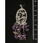 Кулон чароит (галтовка), аметист (шарик 6мм), коннектор "плющ"