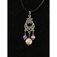 Кулон чароит (шарик 10мм), аметист (шарик 6мм), коннектор "семицветик"