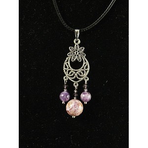 Кулон чароит (шарик 10мм), аметист (шарик 6мм), коннектор "семицветик"