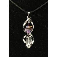 Кулон в спирали чароит (галтовка мелкая), горный хрусталь (крупная огранка), гематит (шарик 2мм огранка)