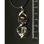 Кулон в спирали чароит (галтовка мелкая), горный хрусталь (крупная огранка), гематит (шарик 2мм огранка)