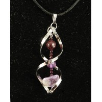 Кулон в спирали чароит (галтовка крупная), аметист и гранат (шарик 6мм), гематит (шарик 2мм огранка)