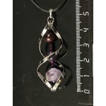 Кулон в спирали чароит (галтовка крупная), аметист и гранат (шарик 6мм), гематит (шарик 2мм огранка)