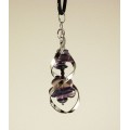 Кулон в спирали чароит, флюорит и гематит (шарик 2мм огранка)