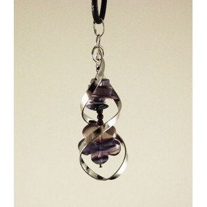 Кулон в спирали чароит, флюорит и гематит (шарик 2мм огранка)