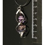 Кулон в спирали чароит, флюорит и гематит (шарик 2мм огранка)