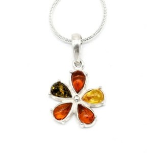 Кулон с янтарём в посеребрении Цветочек 16мм цвет ассорти