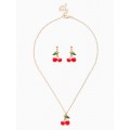 Комплект: серьги, кулон «Вишенки», 44 см, красный, цвет золотистый