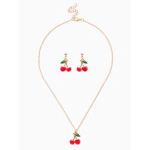 Комплект: серьги, кулон «Вишенки», 44 см, красный, цвет золотистый Комплект: серьги, кулон «Вишенки», 44 см, красный, цвет золотистый