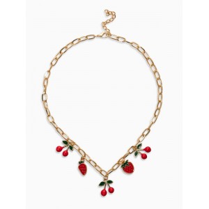 Цепь с Кулонми «Вишня и клубника», 40 см, красная, цвет золотистый