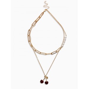 Кулон на цепочке 2 яруса «Вишня», 40 и 50 см, бордовый, цвет золотистый