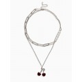 Кулон на цепочке 2 яруса «Вишня», 40 и 50 см, бордовый, цвет серебристый