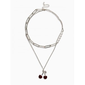 Кулон на цепочке 2 яруса «Вишня», 40 и 50 см, бордовый, цвет серебристый