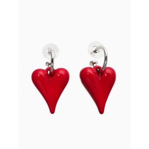 Серьги со съёмными Кулонми «Сердца вытянутые», красные, цвет серебристый