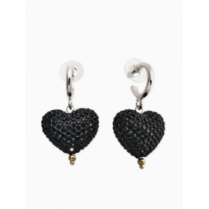 Серьги с Кулонми «Сияние вечера» сердце, чёрные, цвет серебристый