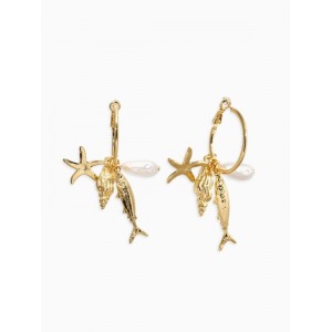 Серьги «Морской мир», с Кулонми, белые, цвет золотистый