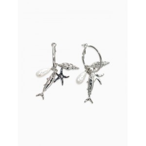 Серьги «Морской мир», с Кулонми, белые, цвет серебристый