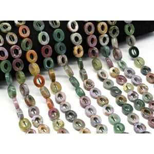 Бусины из агата мохового бублик овальный 10*12мм, 38см, 32 бусины