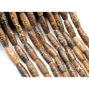 Бусины Дзи "Три глаза" из агата бочонок 10*30мм цвет сепия, 29см, 10 бусин